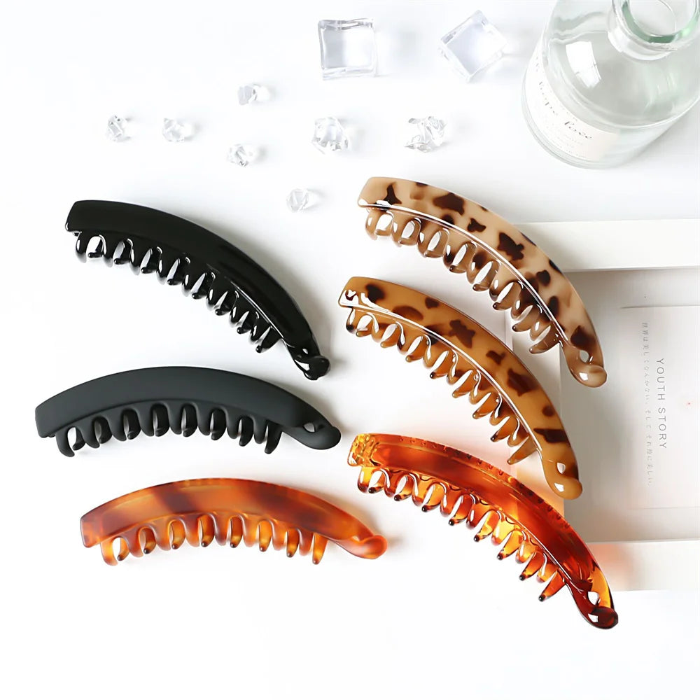 Frosted Solid Color Banana Hair Clips โ Fashion Ponytail Barrettes & Hair Claws for Women